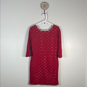 Women RN Studio Red Lace Mini Dress 3/4 sleeves 10P